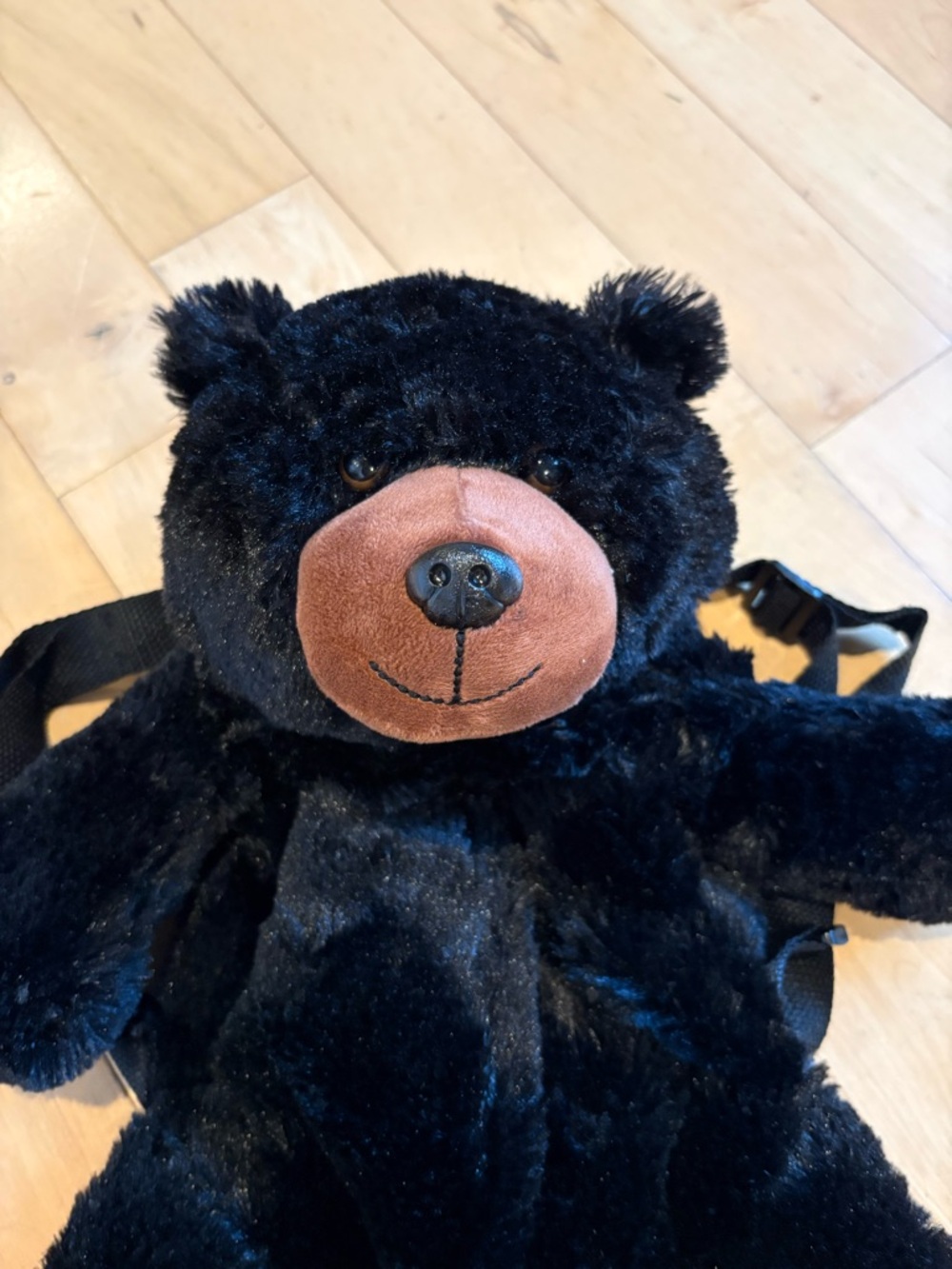 Backpack Black Bear Adjustable Straps Zipper Pocket Soft Furry Teddy Bear Unisex - Picture 5 of 7